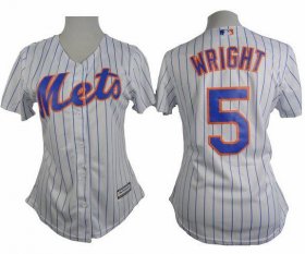 Wholesale Cheap Mets #5 David Wright White(Blue Strip) Women\'s Home Stitched MLB Jersey