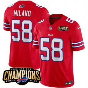 Cheap Men\'s Buffalo Bills #58 Matt Milano Red 2023 F.U.S.E. AFC East Champions Ptach Football Stitched Jersey