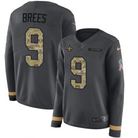 Wholesale Cheap Nike Saints #9 Drew Brees Anthracite Salute to Service Women\'s Stitched NFL Limited Therma Long Sleeve Jersey