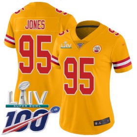 Wholesale Cheap Nike Chiefs #95 Chris Jones Gold Super Bowl LIV 2020 Women\'s Stitched NFL Limited Inverted Legend 100th Season Jersey
