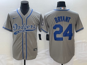 Wholesale Cheap Men's Los Angeles Dodgers #24 Kobe Bryant Grey With Patch Cool Base Stitched Baseball Jersey1
