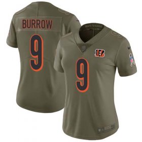 Wholesale Cheap Nike Bengals #9 Joe Burrow Olive Women\'s Stitched NFL Limited 2017 Salute To Service Jersey