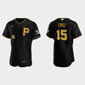 Cheap Mens Pittsburgh Pirates #15 Oneil Cruz Nike Black Alternate Team Logo P FlexBase Player Jersey
