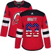 Wholesale Cheap Adidas Devils #63 Jesper Bratt Red Home Authentic USA Flag Women's Stitched NHL Jersey
