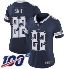 Wholesale Cheap Nike Cowboys #22 Emmitt Smith Navy Blue Team Color Women\'s Stitched NFL 100th Season Vapor Limited Jersey