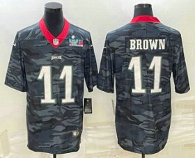 Cheap Men\'s Philadelphia Eagles #11 AJ Brown Camo Super Bowl LVII Patch Limited Stitched Jersey