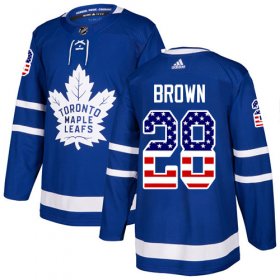 Wholesale Cheap Adidas Maple Leafs #28 Connor Brown Blue Home Authentic USA Flag Stitched NHL Jersey