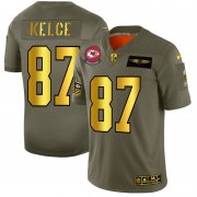 Wholesale Cheap Kansas City Chiefs #87 Travis Kelce NFL Men's Nike Olive Gold 2019 Salute to Service Limited Jersey