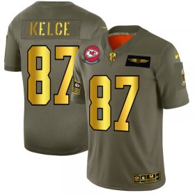 Wholesale Cheap Kansas City Chiefs #87 Travis Kelce NFL Men\'s Nike Olive Gold 2019 Salute to Service Limited Jersey