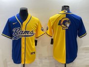 Wholesale Cheap Men's Los Angeles Rams Royal Yellow Split Team Big Logo With Patch Cool Base Stitched Baseball Jersey