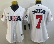 Cheap Women's USA Baseball #7 Tim Anderson 2023 White World Classic Stitched Jersey