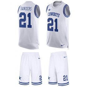Wholesale Cheap Nike Cowboys #21 Deion Sanders White Men\'s Stitched NFL Limited Tank Top Suit Jersey