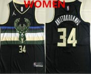 Wholesale Cheap Women's Milwaukee Bucks #34 Giannis Antetokounmpo Black 2021 Brand Jordan AU Stitched Jersey