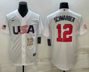 Cheap Mens USA Baseball #12 Kyle Schwarber Number 2023 White World Baseball Classic Stitched Jersey