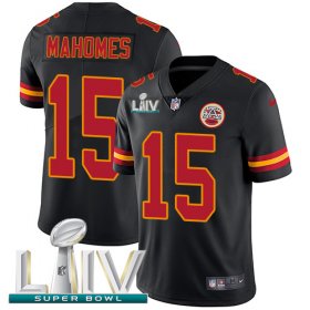 Wholesale Cheap Nike Chiefs #15 Patrick Mahomes Black Super Bowl LIV 2020 Men\'s Stitched NFL Limited Rush Jersey