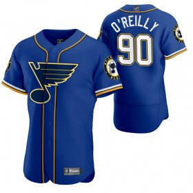 Wholesale Cheap St. Louis Blues #90 Ryan O\'Reilly Men\'s 2020 NHL x MLB Crossover Edition Baseball Jersey Blue