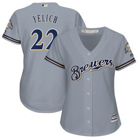 Wholesale Cheap Brewers #22 Christian Yelich Grey Road Women\'s Stitched MLB Jersey