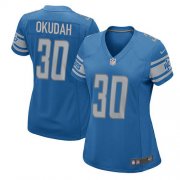 Wholesale Cheap Nike Lions #30 Jeff Okudah Light Blue Team Color Women's Stitched NFL Elite Jersey