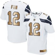 Wholesale Cheap Nike Seahawks #12 Fan White Men's Stitched NFL Elite Gold Jersey