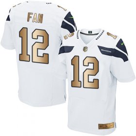 Wholesale Cheap Nike Seahawks #12 Fan White Men\'s Stitched NFL Elite Gold Jersey