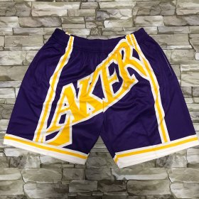 Wholesale Cheap Men\'s Los Angeles Lakers Purple Big Face Mitchell Ness Hardwood Classics Soul Swingman Throwback Shorts