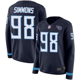 Wholesale Cheap Nike Titans #98 Jeffery Simmons Navy Blue Team Color Women\'s Stitched NFL Limited Therma Long Sleeve Jersey