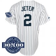 Wholesale Cheap Yankees #2 Derek Jeter White With W/3000 Hits Patch(Have Name On Back) Stitched MLB Jersey