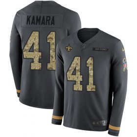 Wholesale Cheap Nike Saints #41 Alvin Kamara Anthracite Salute to Service Youth Stitched NFL Limited Therma Long Sleeve Jersey