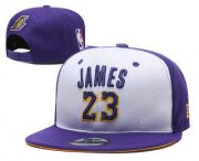Wholesale Cheap Men's Los Angeles Lakers #23 LeBron James Purple With White Snapback Ajustable Cap Hat