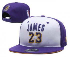 Wholesale Cheap Men\'s Los Angeles Lakers #23 LeBron James Purple With White Snapback Ajustable Cap Hat