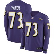 Wholesale Cheap Nike Ravens #73 Marshal Yanda Purple Team Color Men's Stitched NFL Limited Therma Long Sleeve Jersey