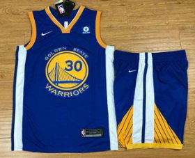 Wholesale Cheap Men\'s Golden State Warriors #30 Stephen Curry Blue 2017-2018 Nike Swingman Rakuten Stitched NBA Jersey With Shorts