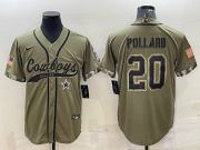 Wholesale Cheap Men's Dallas Cowboys #20 Tony Pollard 2022 Olive Salute to Service Cool Base Stitched Baseball Jersey