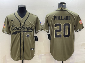 Wholesale Cheap Men\'s Dallas Cowboys #20 Tony Pollard 2022 Olive Salute to Service Cool Base Stitched Baseball Jersey