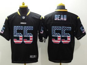 Wholesale Cheap Nike Chargers #55 Junior Seau Black Men\'s Stitched NFL Elite USA Flag Fashion Jersey
