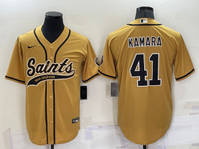 Wholesale Cheap Men\'s New Orleans Saints #41 Alvin Kamara Gold Stitched MLB Cool Base Nike Baseball Jersey