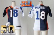 Wholesale Cheap Nike Colts #18 Peyton Manning Blue/White Super Bowl XLI & Super Bowl 50 Women's Stitched NFL Elite Split Broncos Jersey