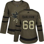 Wholesale Cheap Adidas Sharks #68 Melker Karlsson Green Salute to Service Women's Stitched NHL Jersey