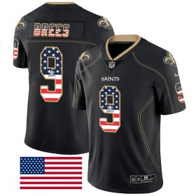 Wholesale Cheap Nike Saints #9 Drew Brees Black Men\'s Stitched NFL Limited Rush USA Flag Jersey