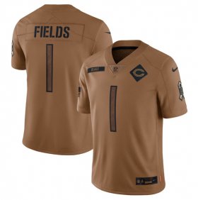Wholesale Cheap Men\'s Chicago Bears #1 Justin Fields 2023 Brown Salute To Service Limited Football Stitched Jersey