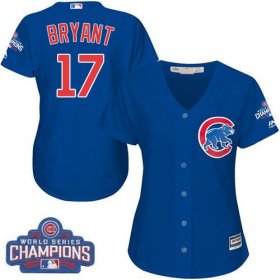 Wholesale Cheap Cubs #17 Kris Bryant Blue Alternate 2016 World Series Champions Women\'s Stitched MLB Jersey