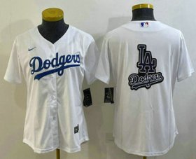Cheap Women\'s Los Angeles Dodgers Big Logo White MLB Cool Base Nike Jersey