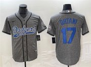 Cheap Men's Los Angeles Dodgers #17 Shohei Ohtani Gray Cool Base With Patch Stitched Baseball Jersey