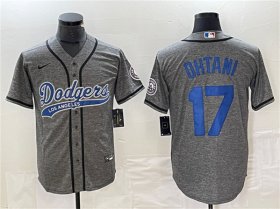 Cheap Men\'s Los Angeles Dodgers #17 Shohei Ohtani Gray Cool Base With Patch Stitched Baseball Jersey