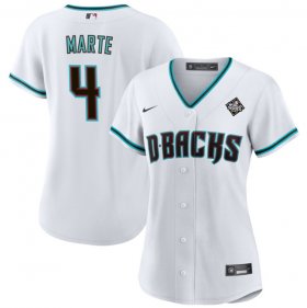 Women\'s Arizona Diamondbacks #4 Ketel Marte White 2023 World Series Stitched Baseball Jersey(Run Small)
