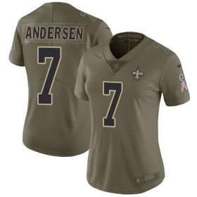 Wholesale Cheap Nike Saints #7 Morten Andersen Olive Women\'s Stitched NFL Limited 2017 Salute to Service Jersey