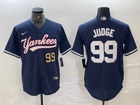 Cheap Men\'s New York Yankees #99 Aaron Judge Number Navy Cool Base Stitched Baseball Jersey