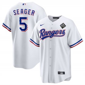 Men\'s Texas Rangers #5 Corey Seager White 2023 World Series Stitched Baseball Jersey