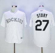 Wholesale Cheap Rockies #27 Trevor Story White Strip New Cool Base Stitched MLB Jersey