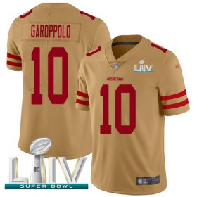 Wholesale Cheap Nike 49ers #10 Jimmy Garoppolo Gold Super Bowl LIV 2020 Men\'s Stitched NFL Limited Inverted Legend Jersey